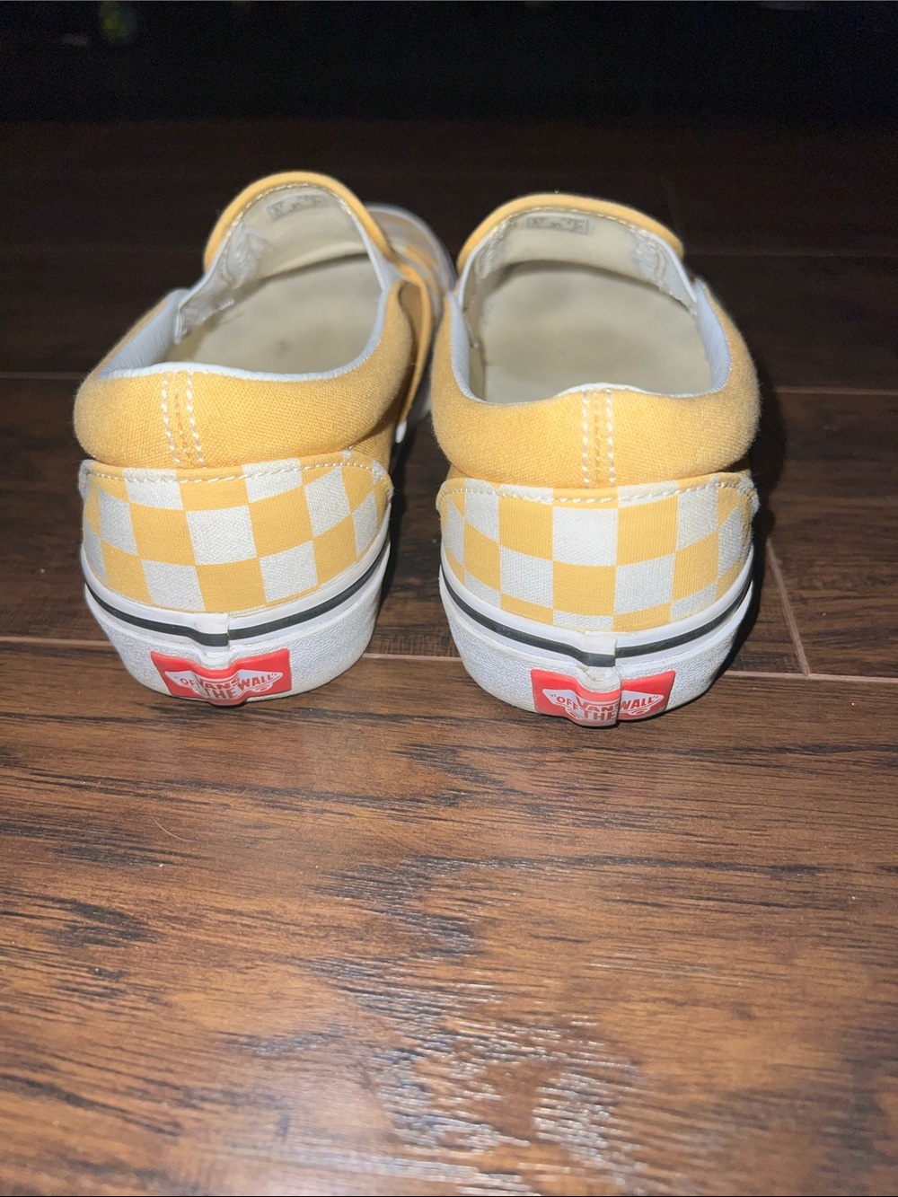 Vans Checkerboard Slip-On Sneakers in Mustard Yellow and White - Picture 3 of 5